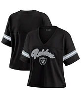 Wear by Erin Andrews Women's Black Las Vegas Raiders Color Block Boxy Modest Crop V-neck T-shirt