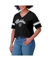 Wear by Erin Andrews Women's Black Las Vegas Raiders Color Block Boxy Modest Crop V-neck T-shirt