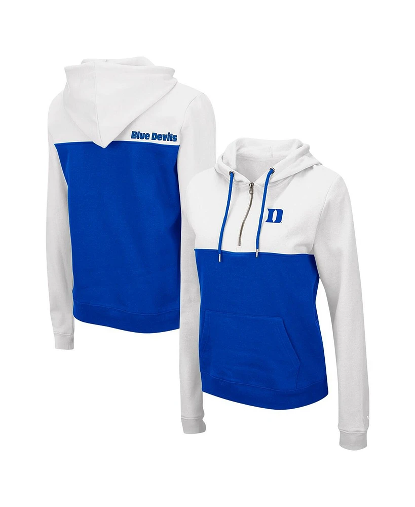 Colosseum Women's White/Royal Duke Blue Devils Aidan Lightweight Half-Zip Hoodie