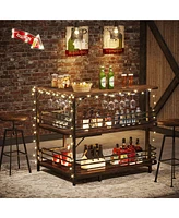 Tribesigns 3 Tier Liquor Bar Table with Storage Shelves and Wine Glasses Holder,L-Shaped Home Bar Unit