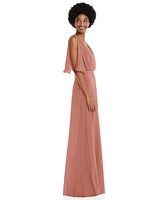 After Six Plus V-Neck Split Sleeve Blouson Bodice Maxi Dress