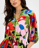Sandra Darren Women's Floral-Print Split-Neck Midi Dress