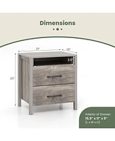 Gymax 2 Pcs Nightstand w/ 2 Drawers Farmhouse Bed Side Table w/ Open Storage Shelf