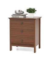 Gymax Set of 2 3-Drawer Nightstands Wooden Bedside Table Modern Side End Table Walnut