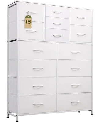 Wlive Tall Dresser for Bedroom Furniture Fabric Dressers Storage Tower with 15 Deep Drawers Closet Hallway Entryway Office w