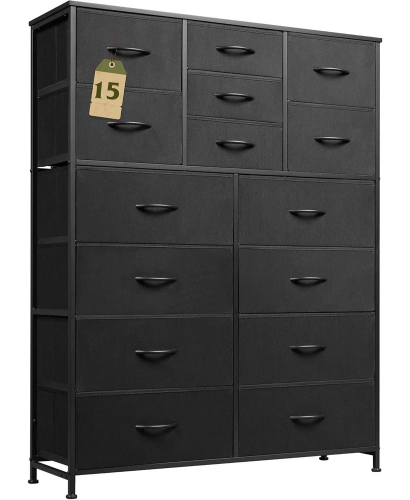 Wlive Tall Dresser for Bedroom Furniture Fabric Dressers Storage Tower with 15 Deep Drawers Closet Hallway Entryway Office w
