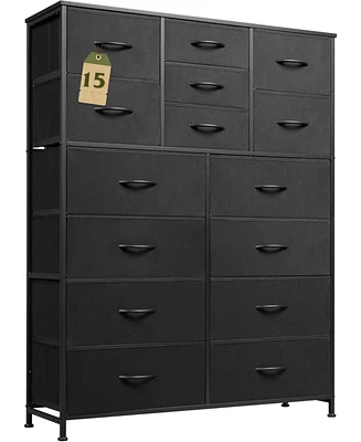 Wlive Tall Dresser for Bedroom Furniture Fabric Dressers Storage Tower with 15 Deep Drawers Closet Hallway Entryway Office w