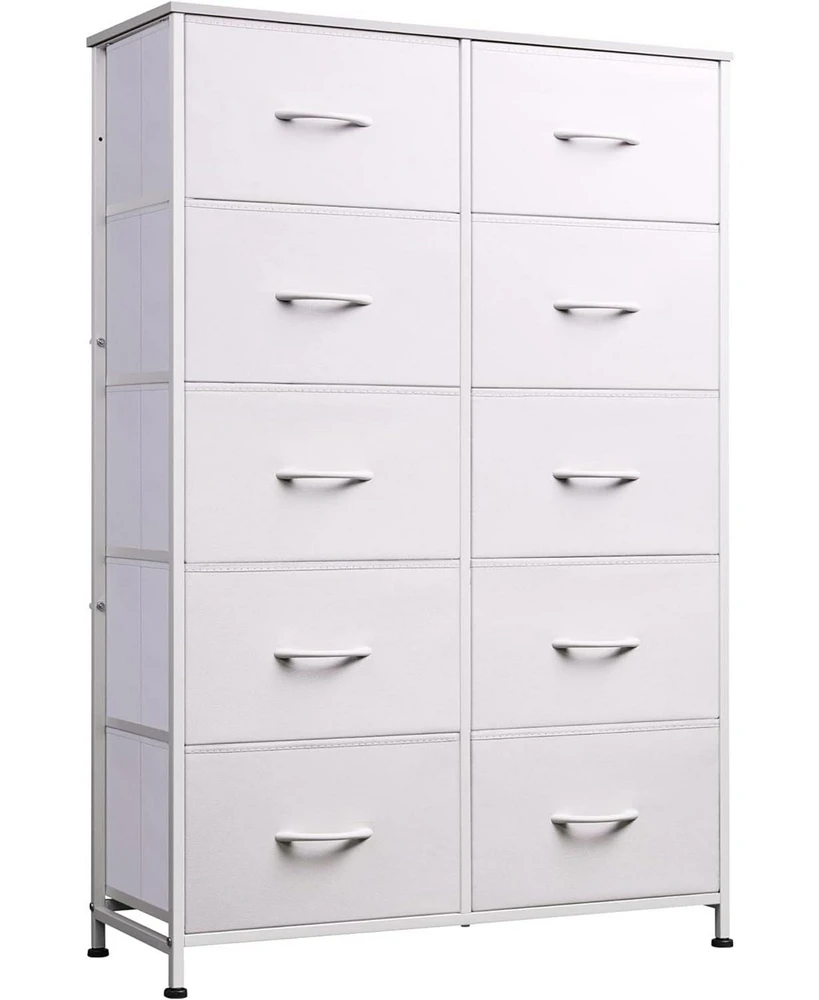 Wlive 10-Drawer Dresser Fabric Storage Tower for Bedroom Hallway Closets Tall Chest Organizer Unit with Textured Print Bins Steel Frame Wood To