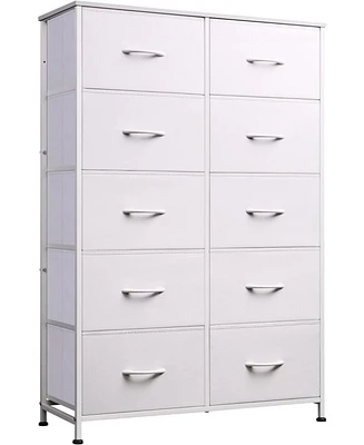 Wlive 10-Drawer Dresser Fabric Storage Tower for Bedroom Hallway Closets Tall Chest Organizer Unit with Textured Print Bins Steel Frame Wood To