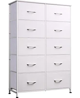 Wlive 10-Drawer Dresser Fabric Storage Tower for Bedroom Hallway Closets Tall Chest Organizer Unit with Textured Print Bins Steel Frame Wood To