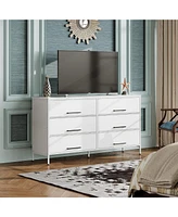 Wlive Wide Fabric Dresser 6 Drawer Tv Stand for 68" Dressers Bedroom Furniture Large Storage Tower Unit with Bins Bedroo