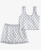 State of Day Women's Checkered Loungewear Bralette Short Set, Exclusively at Macy's