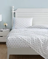 Laura Ashley Harperette Printed Hem 200-Thread Count Cotton Percale 4 -Pc. Sheet Set, Full