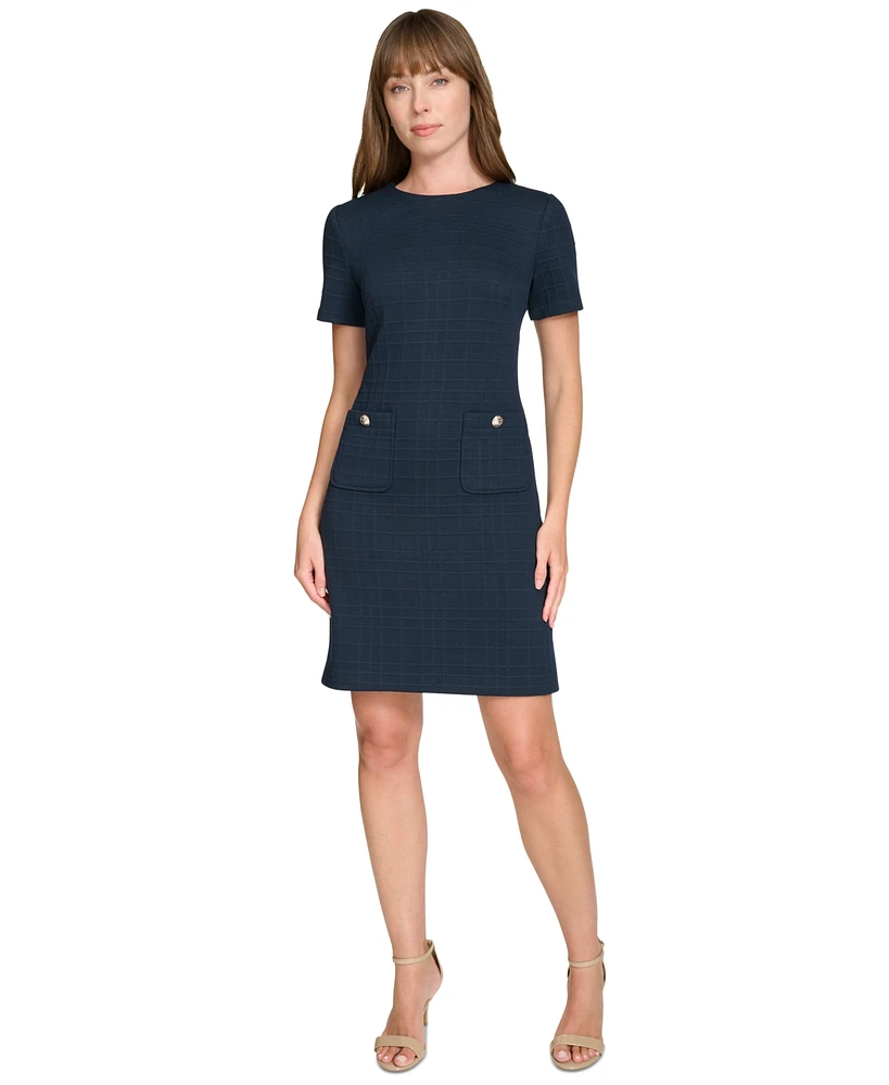 Tommy Hilfiger Petite Grid-Knit Short-Sleeve Shift Dress