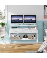 Tribesigns 47 inch Computer & Office Writing Desk with Storage Shelf,Drawers & Monitor Stand Riser for Home Office Use