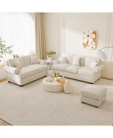 66" Modern Sofa Couches for Living Room Natural Linen Deep Seat Sofa with Pillow