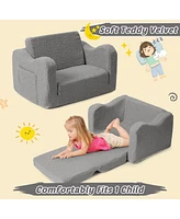 gaomon 2-in-1 Kids Sofa Chair for Toddlers, Comfortable Sherpa Fold-Out Couch, Convertible Lounger with Armrest & Side Pocket, Perfect Playrooms