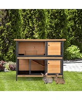 Streamdale Furniture 48" 2-Story Large Rabbit Hutch Bunny Cage Wooden Pet House Metal Frame with Individual Room, Ramp, No Leak Tray, Feeding Trough,