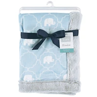 Hudson Baby Infant Boy Plush Blanket with Furry Binding and Back, Elephant, One Size