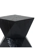 14.25" Black Concrete Side Table with Rustic Hand-Carved Texture and Unique Symmetric Form – Weather-Resistant Accent for Patio, Garden, o