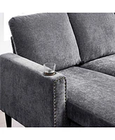 Modern Design Chenille 3 Seat L-Shape Sectional Sofa with Storage Chaise for Apartment, Studio, Office,Living Room,L shape-Dark Grey