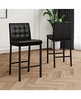Modern design High stool Metal legs Kitchen Restaurant Black pu bar chair, black spray painted chair legs, suitable for bar Cafe restaurant (set of 2)