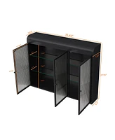 3 Door Arched Wall Mounted Glass Cabinets for Kitchen, Living Room and Bathroom(Black)