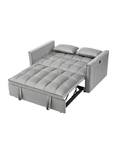 Sleeper Sofa Bed w/Usb Port, 3-in-1 adjustable sleeper with pull-out bed, 2 lumbar pillows and side pocket, soft velvet convertible sleeper sofa bed,