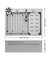 gaomon 30 Inch Brushed Nickel Waterfall Topmount Kitchen Sink Set - Premium 304 Stainless Steel Single Bowl