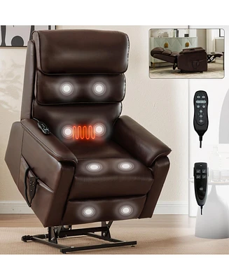 Streamdale Furniture Brown Leatheraire Dual Motor Infinite Position Up to 350 Lbs Power Lift Recliner Chair with Power-Remote