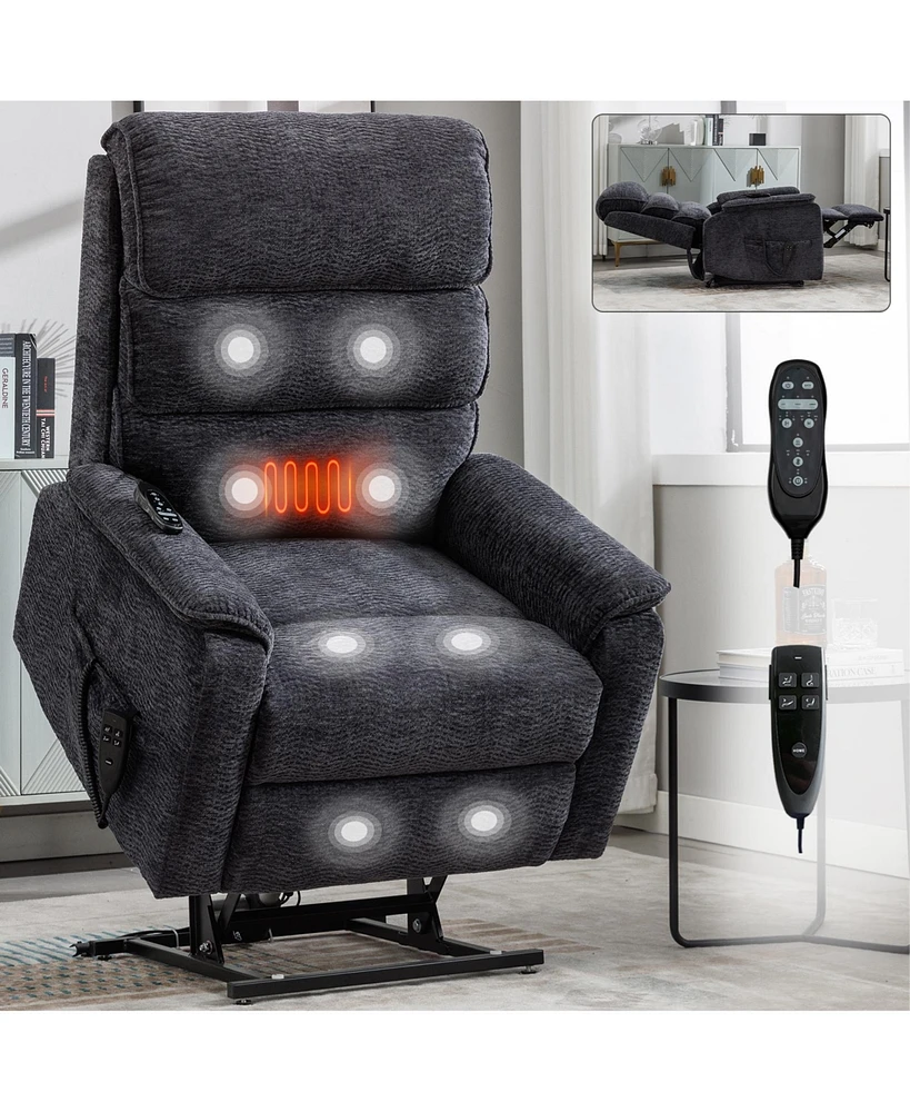 Streamdale Furniture Grey Chenille Dual Motor Infinite Position Up to 350 Lbs Power Lift Recliner Chair with Power