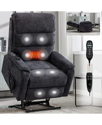 Streamdale Furniture Grey Chenille Dual Motor Infinite Position Up to 350 Lbs Power Lift Recliner Chair with Power-Remote, Heat Massage and Heavy Duty