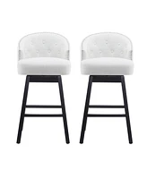 33.25" Swivel Counter Stools Set of 2, Upholstered Counter Height Bar Stools with Solid Rubber Wood Frame, Backrest, Footrest, Armless Barstools