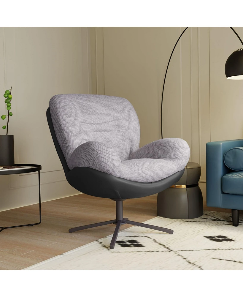 Streamdale Furniture 360° Swivel Accent Chair, Modern Chenille Lounge Chair with Faux Leather and Black Metal Base Frame