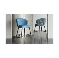 Counter Height Bar Stools Set of 2, Jacquard Upholstered Bar Chairs, Metal Footrest and Frame for Kitchen,Dining Room,28"H Seat Height, Blue