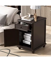 End Table with Solid Wood Legs, Side Table with Usb Ports, 1 Storage Cabinet and 1 Drawer for Living Room, Antique Navy