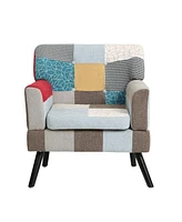 Streamdale Furniture Patchwork Accent Chair, Mid Century Modern Fabric Club Chair for Bedroom Comfy, Colourful Single Sofa Chair for Livingroom, Bedro