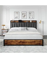 gaomon King Size Bed Frame with Storage Linen Upholstered Headboard