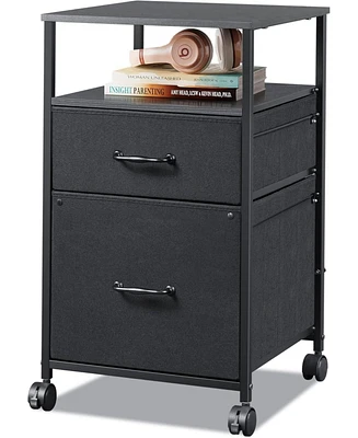Drawer Mobile File Cabinet, Rolling Printer Stand with Open Storage Shelf