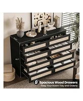 gaomon 8 Drawer Double Dresser For Bedroom, Rattan Chest Of Dressers