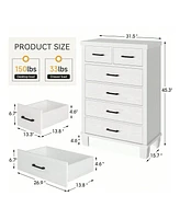 Dresser For Bedroom, 6 Drawer Dresser With Metal Handles, White Chest Of Drawers Closet Organizers And Storage Clothes, Wood Drawer Dresser For Closet