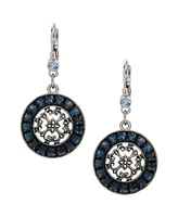 2028 Blue Crystal Round Filigree Drop Earrings