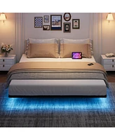 gaomon Full Size Bed Frame with Led Lights, Charging Station