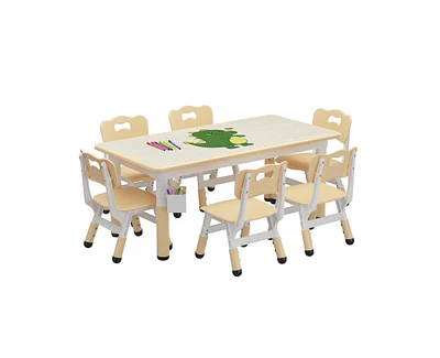 gaomon Kids Table and 6 Chair Set with Storage Box, Height Adjustable Toddler Table and Chairs Set for Ages 2-10, Graffiti Desktop