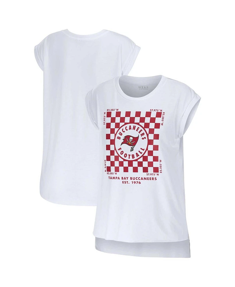 Wear by Erin Andrews Women's White Tampa Bay Buccaneers Checker Muscle Tank Top