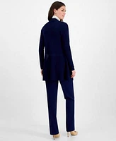 Anne Klein Monterey Open Front Longline Cardigan Half Sleeve Turtleneck Sweater Flare Leg Compression Pants