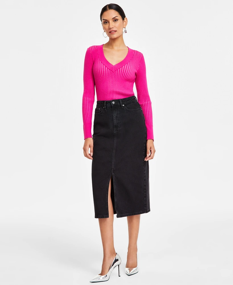 I.n.c. International Concepts Women's Denim Midi Skirt, Exclusively at Macy's