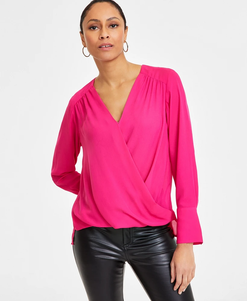 I.n.c. International Concepts Women's Surplice Long-Sleeve Blouse, Exclusively at Macy's