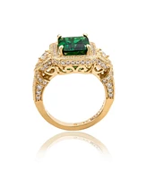 Suzy Levian New York Suzy Levian Yellow Sterling Silver Emerald-Cut Green White Cubic Zirconia Pave Ring