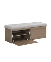 49" Shoe Storage Bench Entryway Shoe Cabinet Storage Ottoman with Padded Seat Cushion and Double Doors for Entryway, Hallway and Bedroom, Light G